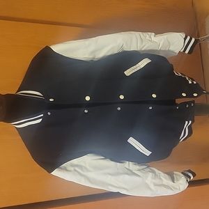Holloway navy blue and white leather sleeves varsity jacket